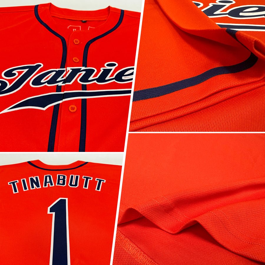 Custom Orange Navy-White Authentic Baseball Jersey