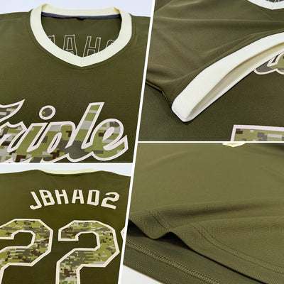 Custom Olive Camo-Cream Authentic Throwback Rib-Knit Salute To Service Baseball Jersey Shirt