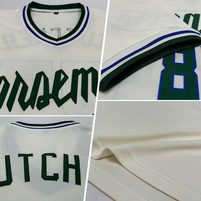 Custom Cream Hunter Green-Royal Authentic Throwback Rib-Knit Baseball Jersey Shirt