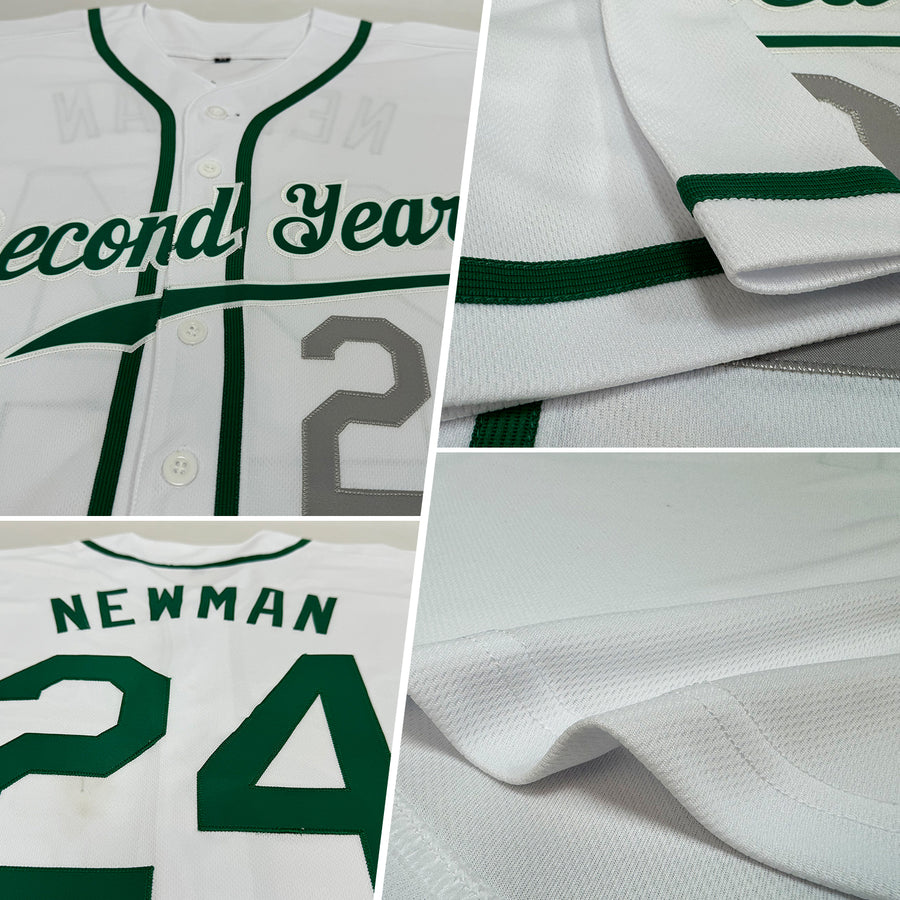 Custom White Kelly Green-Light Gray Authentic Baseball Jersey