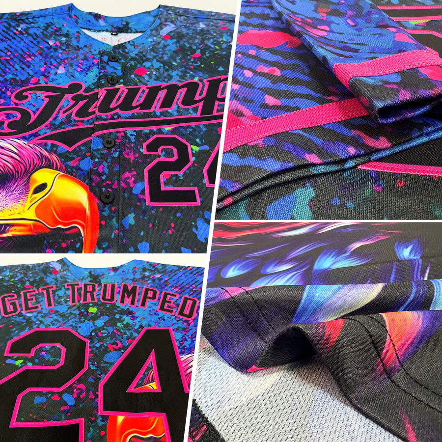 Custom Black Pink 3D Pattern Design Holi Festival Color Powder Authentic Baseball Jersey