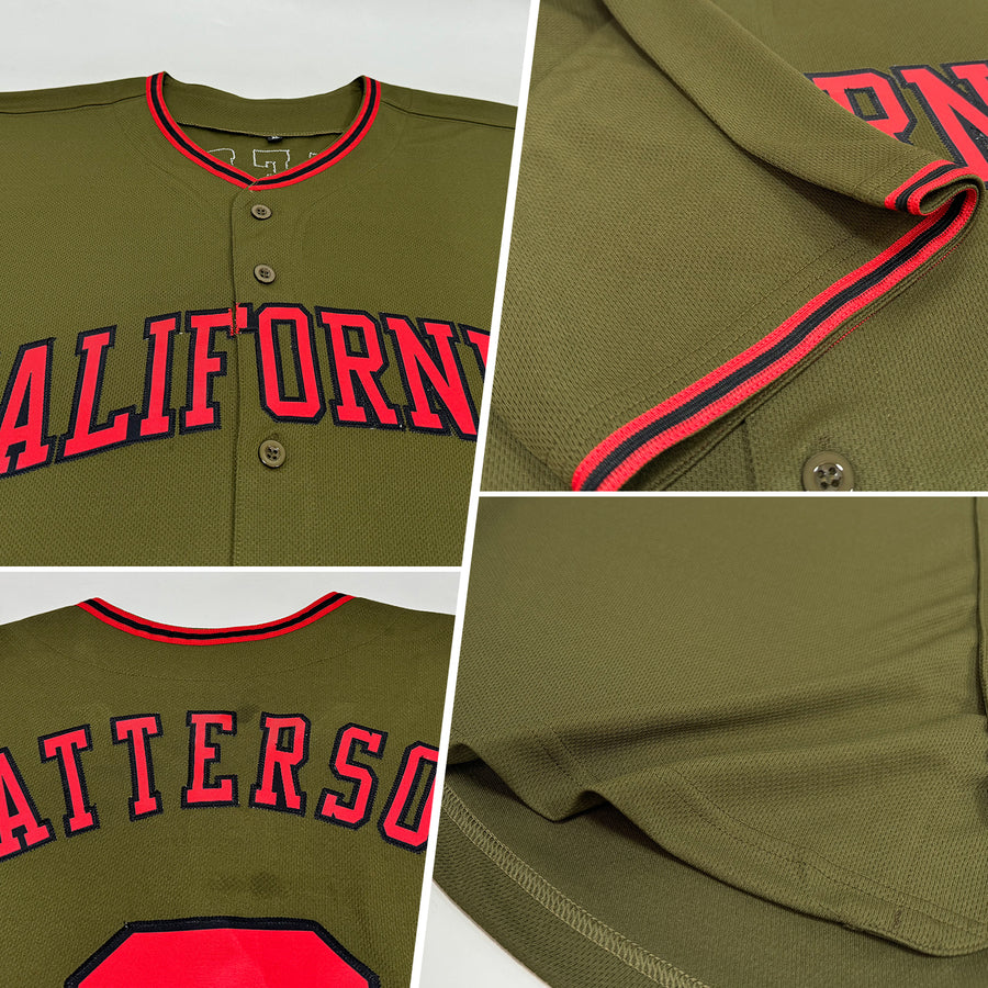 Custom Olive Red-Black Authentic Salute To Service Baseball Jersey