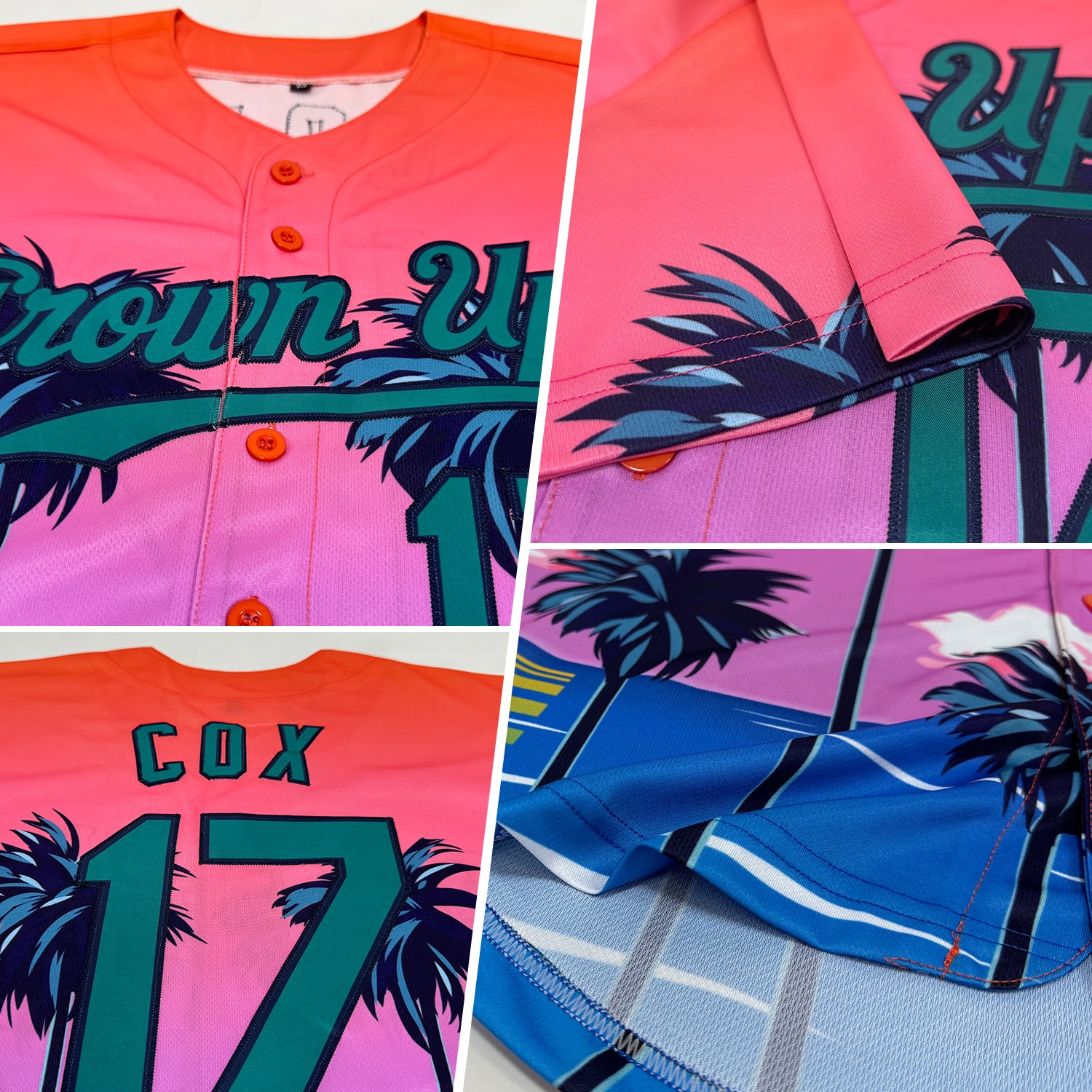 Custom Orange Teal-Navy 3D Pattern Design Sun Beach Hawaii Palm Trees Authentic Baseball Jersey