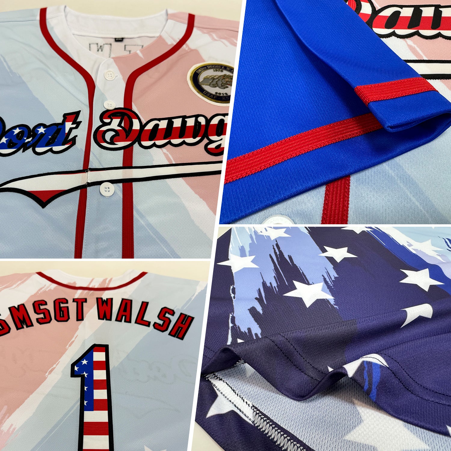 Custom White USA Flag Royal Red-Black 3D American Flag Fashion Authentic Baseball Jersey