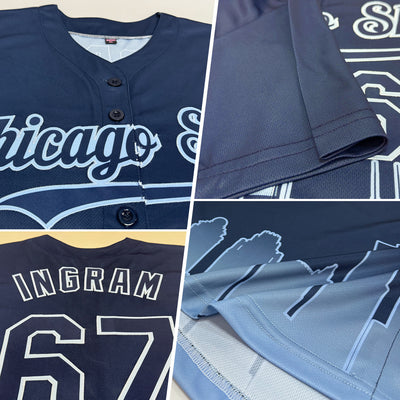 Custom Navy Light Blue 3D Chicago City Edition Fade Fashion Authentic Baseball Jersey