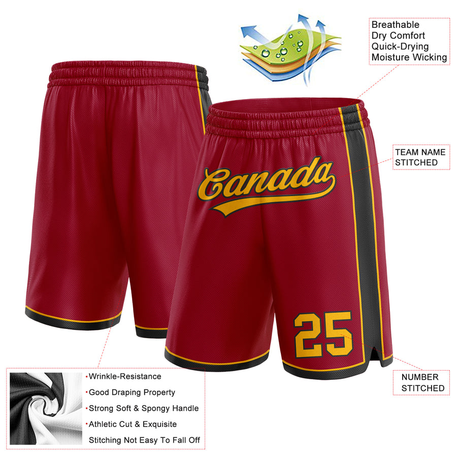 Custom Maroon Gold-Black Authentic Basketball Shorts