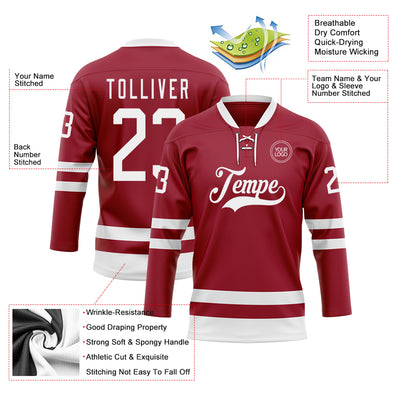 Custom Maroon White Hockey Lace Neck Jersey