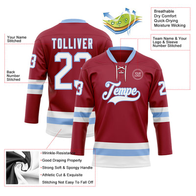 Custom Maroon White-Light Blue Hockey Lace Neck Jersey