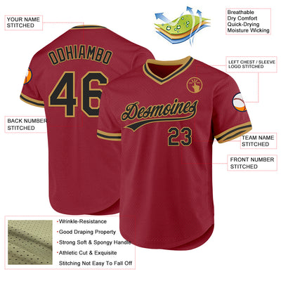 Custom Maroon Black-Old Gold Authentic Throwback Baseball Jersey