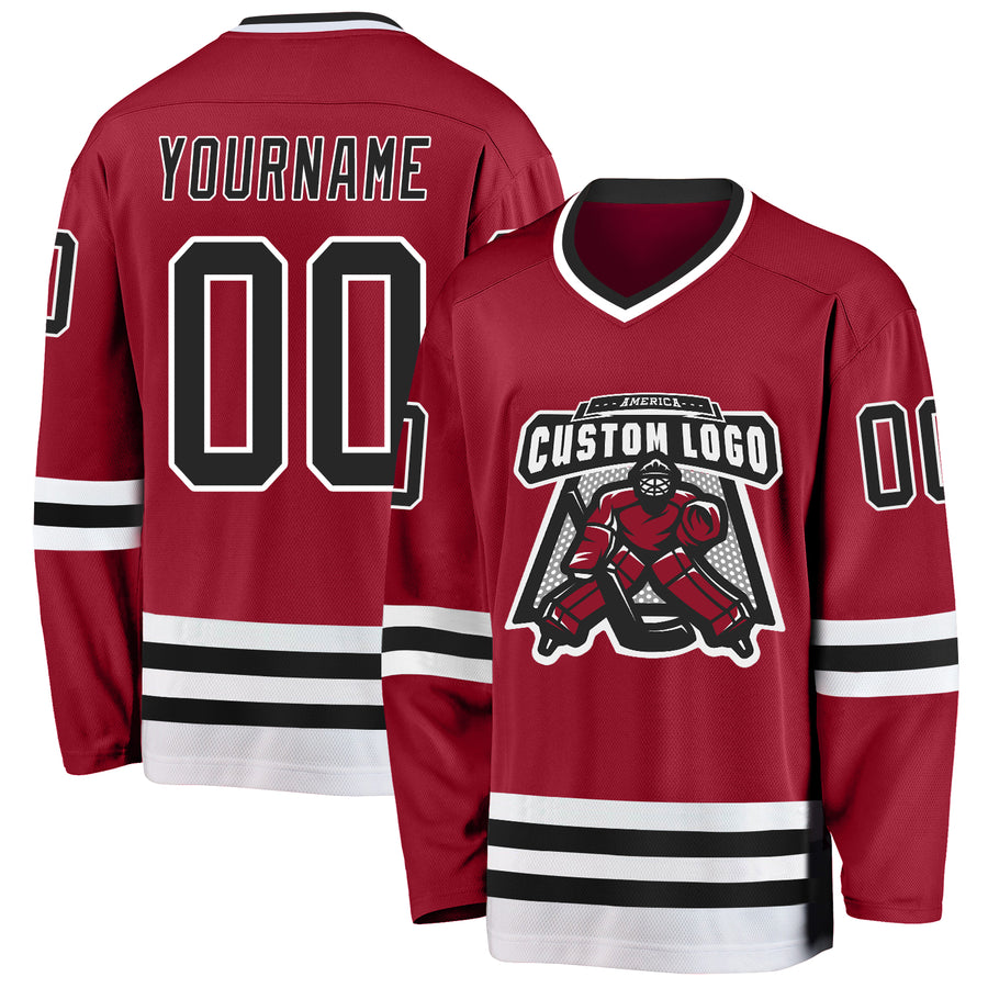 Custom Maroon Black-White Hockey Jersey