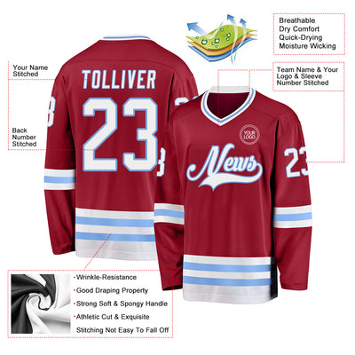 Custom Maroon White-Light Blue Hockey Jersey