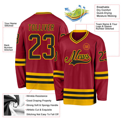 Custom Maroon Black-Gold Hockey Jersey