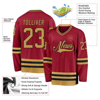 Custom Maroon Old Gold-Black Hockey Jersey