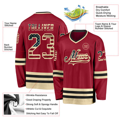 Custom Maroon Vintage USA Flag Cream-Black Hockey Jersey