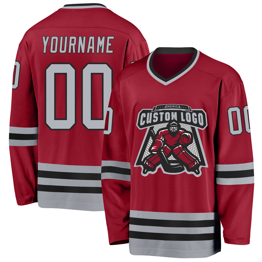 Custom Maroon Gray-Black Hockey Jersey