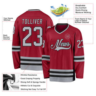 Custom Maroon Gray-Black Hockey Jersey