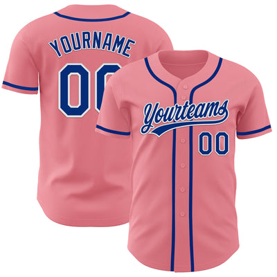 Custom Medium Pink Royal-White Authentic Baseball Jersey