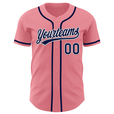 Custom Medium Pink Navy-White Authentic Baseball Jersey