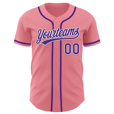 Custom Medium Pink Purple-White Authentic Baseball Jersey