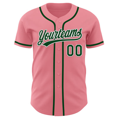 Custom Medium Pink Green-White Authentic Baseball Jersey