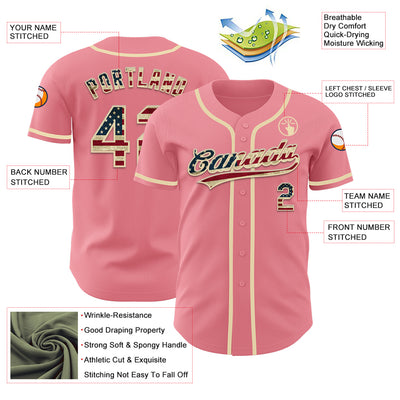 Custom Medium Pink Vintage USA Flag-Cream Authentic Baseball Jersey