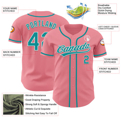 Custom Medium Pink Teal-White Authentic Baseball Jersey