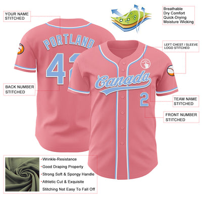 Custom Medium Pink Light Blue-White Authentic Baseball Jersey