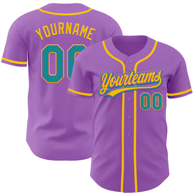 Custom Medium Purple Teal-Yellow Authentic Baseball Jersey