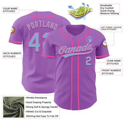 Custom Medium Purple Light Blue-Pink Authentic Baseball Jersey