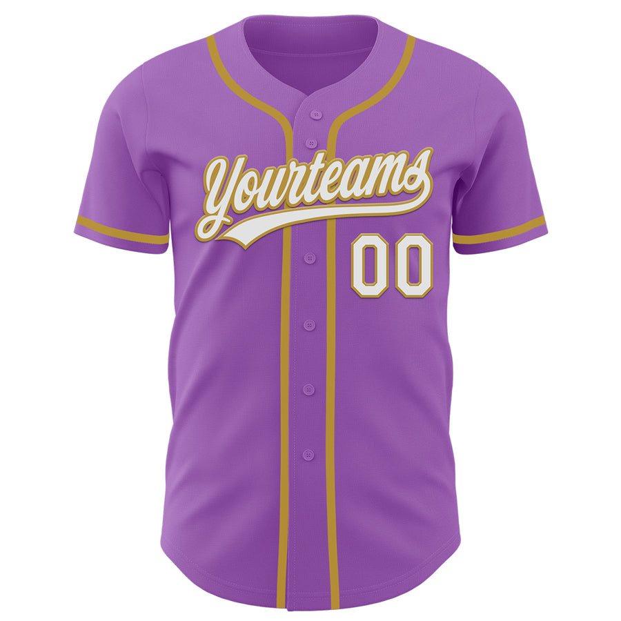 Custom Medium Purple White-Old Gold Authentic Baseball Jersey