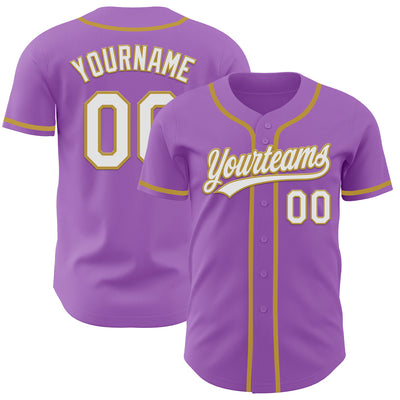 Custom Medium Purple White-Old Gold Authentic Baseball Jersey