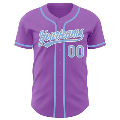 Custom Medium Purple Light Blue-White Authentic Baseball Jersey