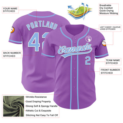 Custom Medium Purple Light Blue-White Authentic Baseball Jersey