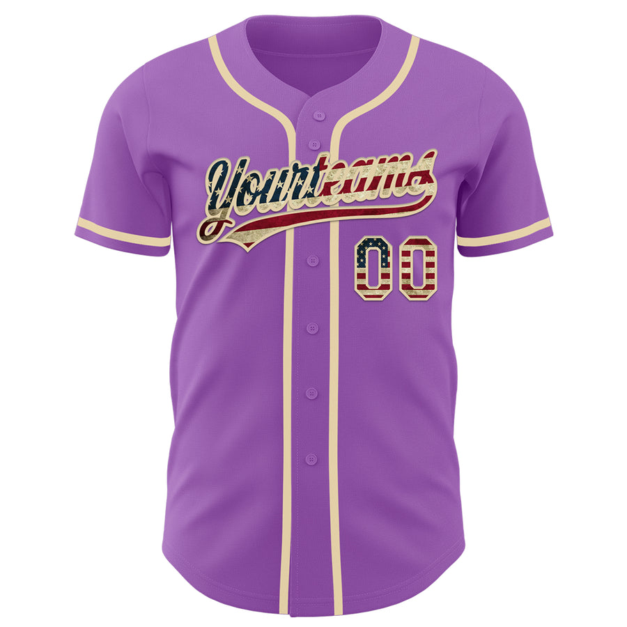 Custom Medium Purple Vintage USA Flag-Cream Authentic Baseball Jersey