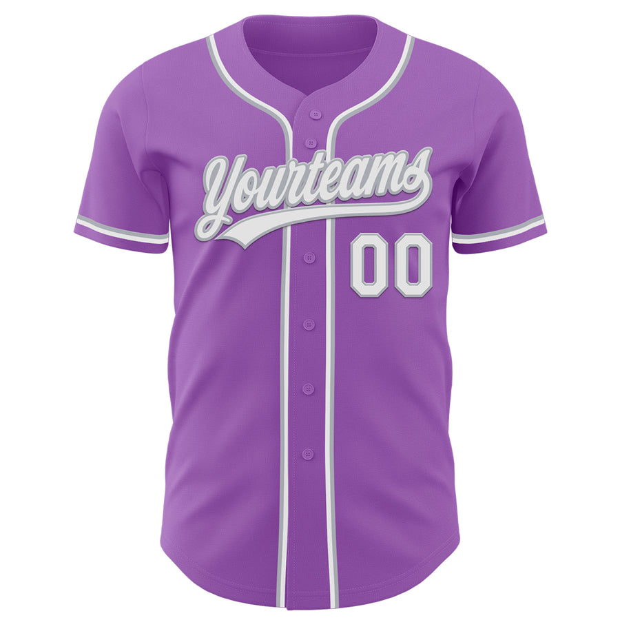 Custom Medium Purple White-Gray Authentic Baseball Jersey