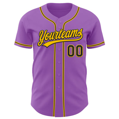 Custom Medium Purple Black-Yellow Authentic Baseball Jersey