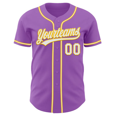 Custom Medium Purple White-Yellow Authentic Baseball Jersey