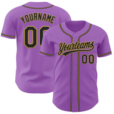 Custom Medium Purple Black-Old Gold Authentic Baseball Jersey