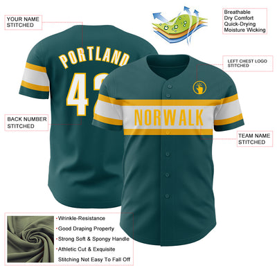 Custom Midnight Green White-Gold Authentic Baseball Jersey