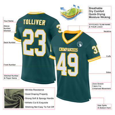 Custom Midnight Green White-Gold Mesh Authentic Throwback Football Jersey