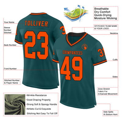 Custom Midnight Green Orange-Black Mesh Authentic Throwback Football Jersey