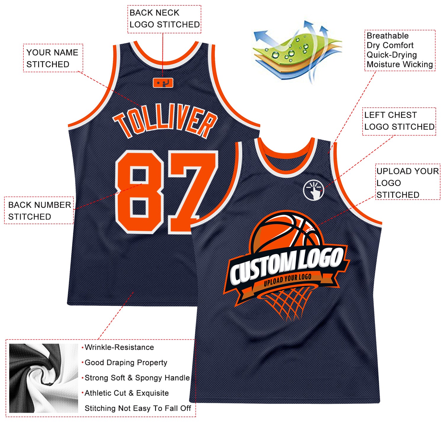 FANSIDEA Custom Basketball Jersey White Orange Round Neck Sublimation Basketball Suit Jersey Men's Size:3XL