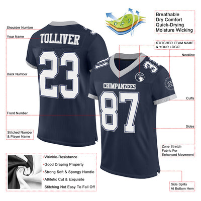 Custom Navy White-Gray Mesh Authentic Football Jersey