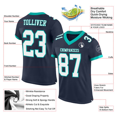 Custom Navy White-Aqua Mesh Authentic Football Jersey