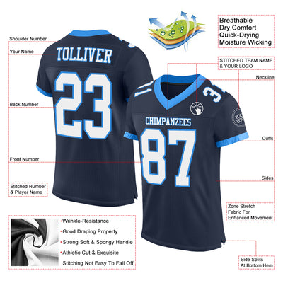 Custom Navy White-Powder Blue Mesh Authentic Football Jersey