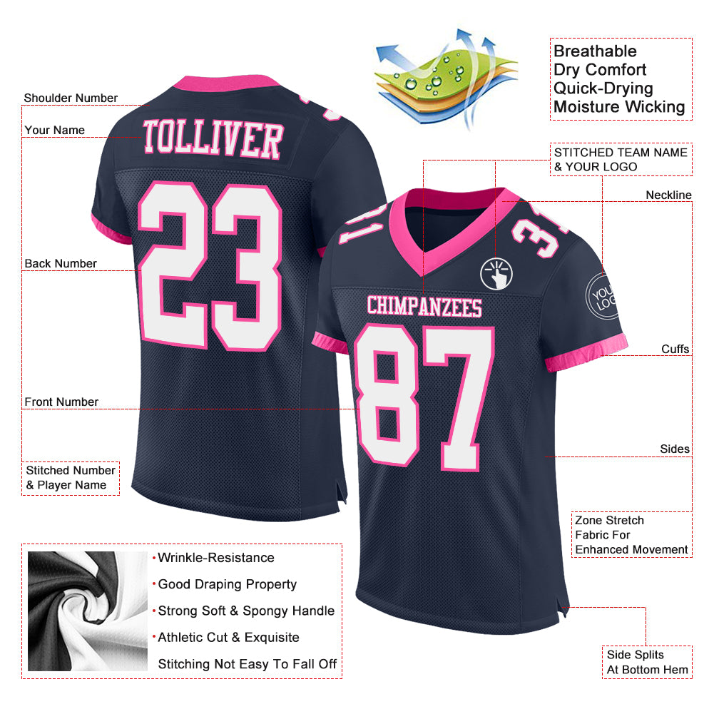 Custom Black Football Jersey Light Blue-Pink Mesh Authentic - FansIdea