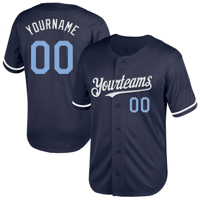 Custom Navy Light Blue-White Mesh Authentic Throwback Baseball Jersey