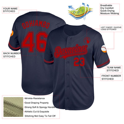 Custom Navy Red Mesh Authentic Throwback Baseball Jersey