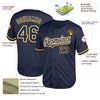 Custom Navy White-Gold Mesh Authentic Throwback Baseball Jersey