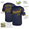 Custom Navy Gold Mesh Authentic Throwback Baseball Jersey